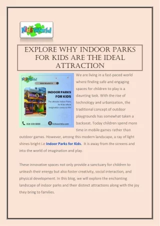 Indoor Parks For Kids Are The Ideal Attraction