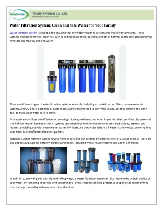 Water Filtration System: Essential for Clean Drinking Water