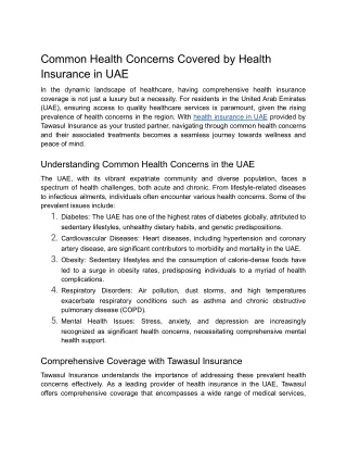 Common Health Concerns Covered by Health Insurance in UAE
