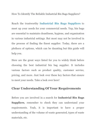 How To Identify The Reliable Industrial Bin Bags Suppliers_