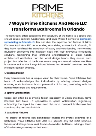 7 Ways Prime Kitchens And More LLC Transforms Bathrooms in Orlando
