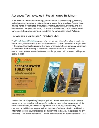 Advanced Technologies in Prefabricated Buildings