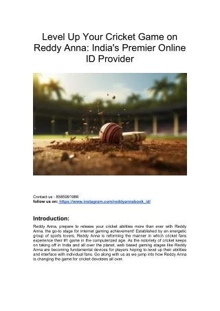 Level Up Your Cricket Game on Reddy Anna India's Premier Online ID Provide