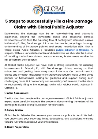 5 Steps to Successfully File a Fire Damage Claim with Global Public Adjuster