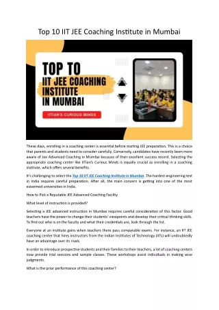 Top 10 IIT JEE Coaching Institute in Mumbai