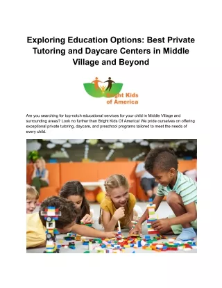 Exploring Education Options: Best Private Tutoring and Daycare Centers in Middle Village