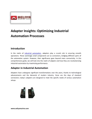 Adapter Insights Optimizing Industrial Automation Processes