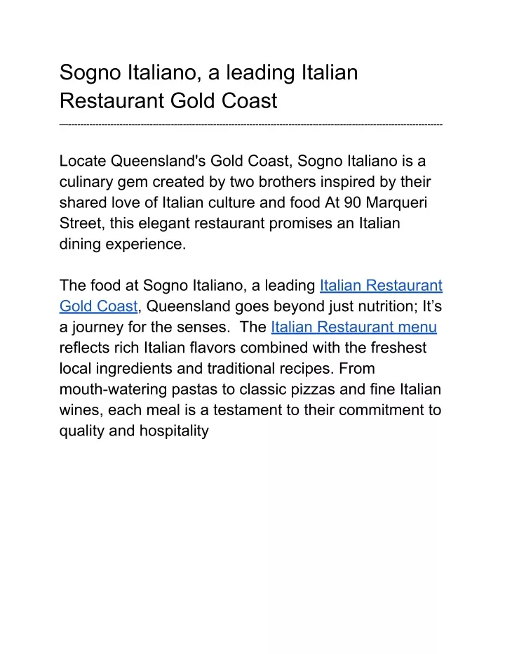 sogno italiano a leading italian restaurant gold