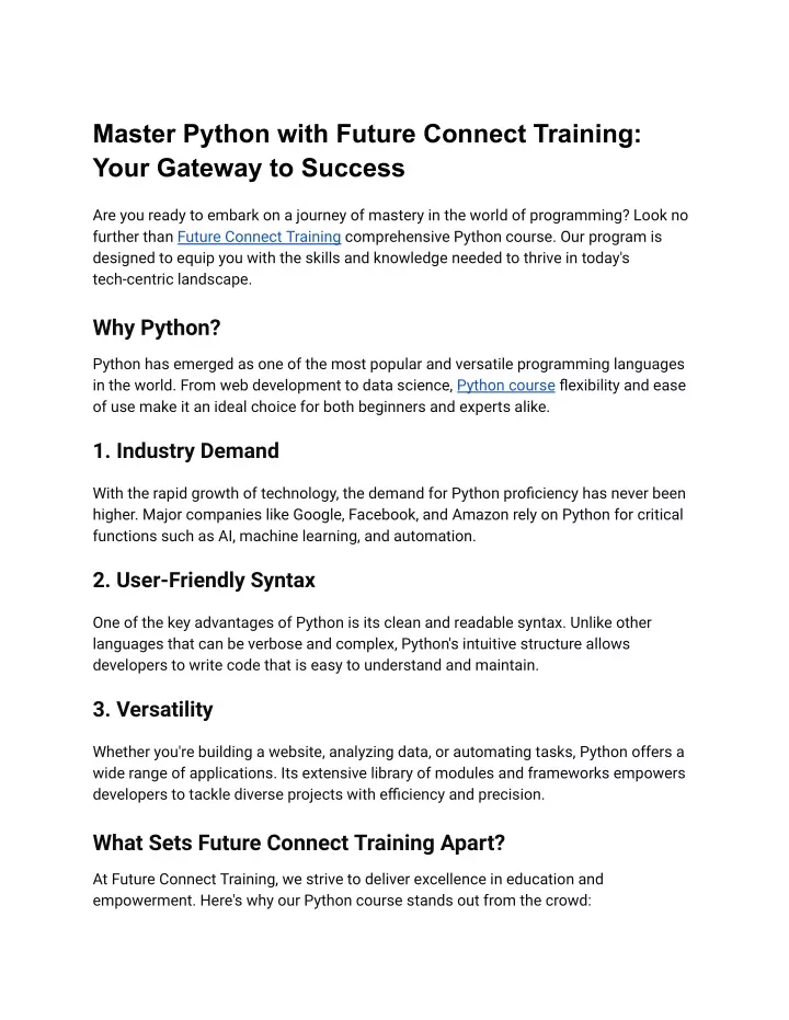 master python with future connect training your
