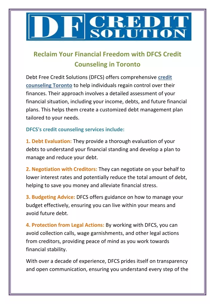 reclaim your financial freedom with dfcs credit