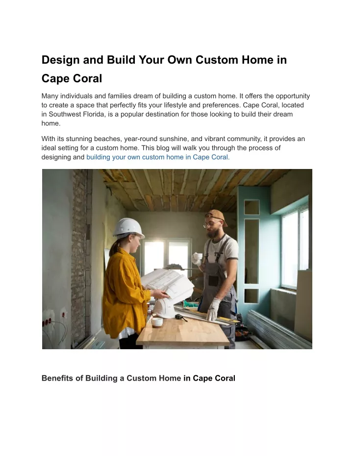design and build your own custom home in cape