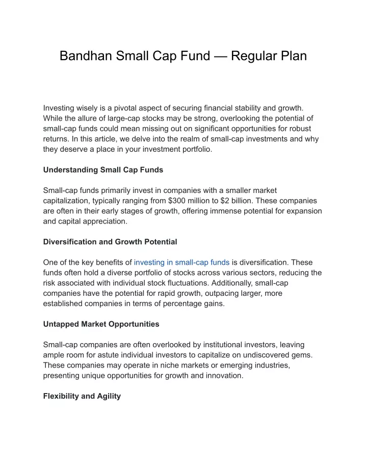 bandhan small cap fund regular plan