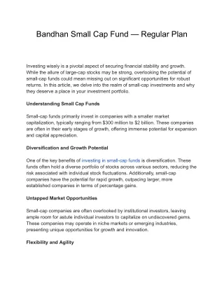 Bandhan Small Cap Fund — Regular Plan