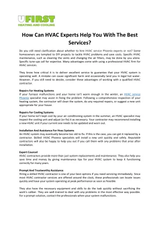 How Can HVAC Experts Help You With The Best Services