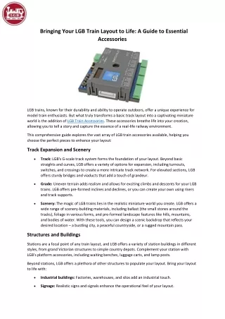 Bringing Your LGB Train Layout to Life - A Guide to Essential Accessories