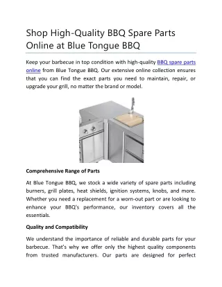 Shop High Quality BBQ Spare Parts Online at Blue Tongue BBQ