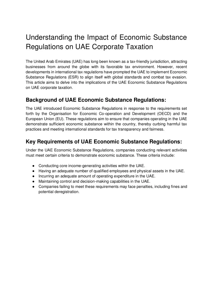 understanding the impact of economic substance