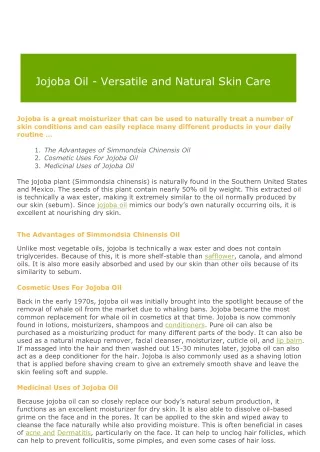 Jojoba Oil - Versatile and Natural Skin Care