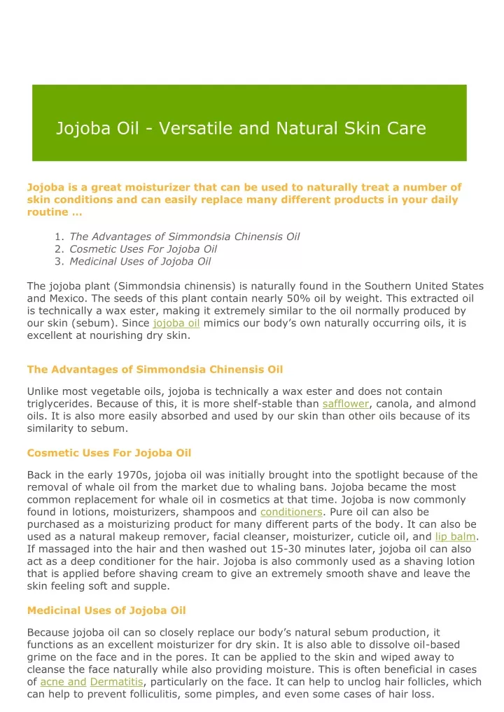 jojoba oil versatile and natural skin care