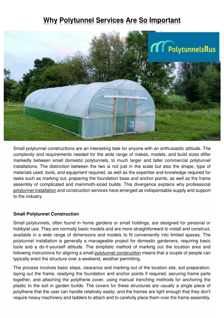 why polytunnel services are so important