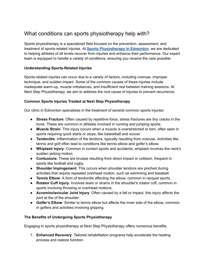 what conditions can sports physiotherapy help with