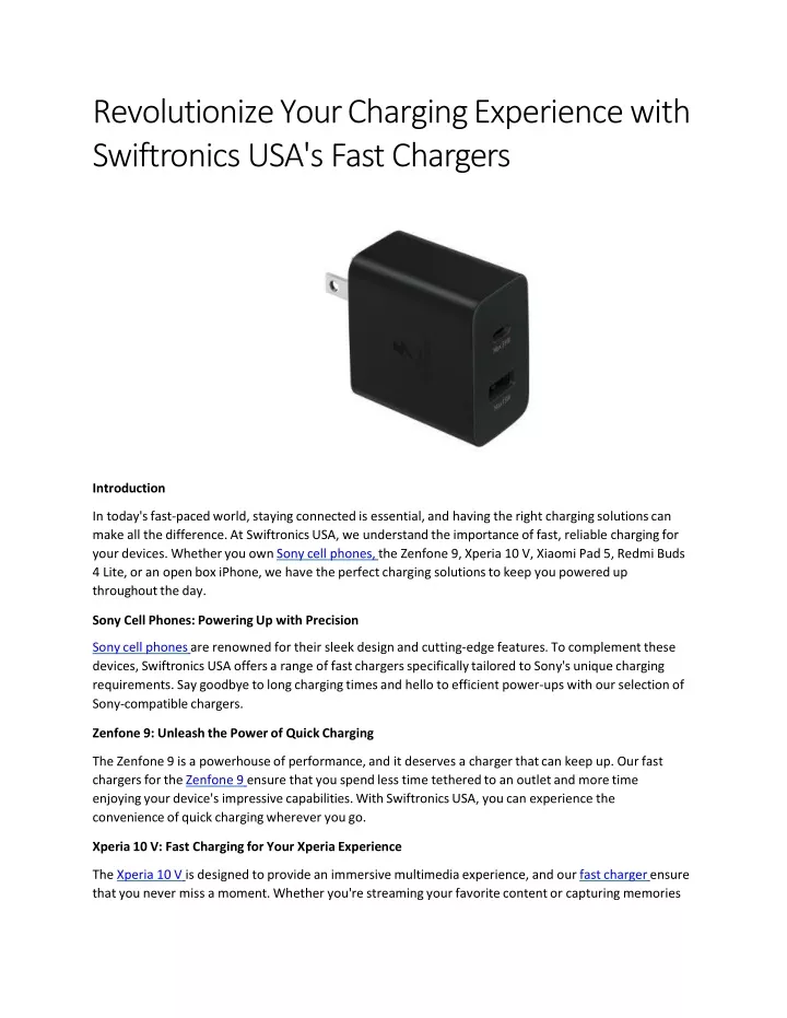 revolutionize your charging experience with s w if t r o nic s u sa s f a s t c h a r g e r s