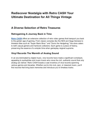 Rediscover Nostalgia with Retro CASH Your Ultimate Destination for All Things Vintage