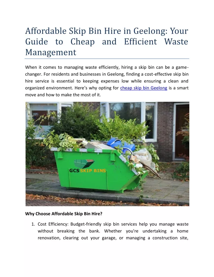 affordable skip bin hire in geelong your guide