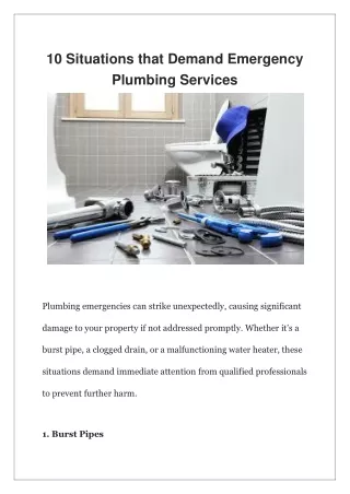 10 Situations that Demand Emergency Plumbing Services