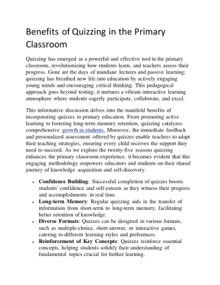Benefits of Quizzing in the Primary Classroom