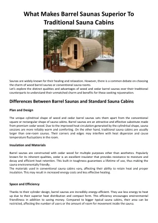 What Makes Barrel Saunas Superior To Traditional Sauna Cabins