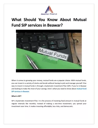 What Should You Know About Mutual Fund SIP services in Beawar