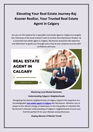 Elevating Your Real Estate Journey-Raj Kooner Realtor, Your Trusted Real Estate Agent in Calgary