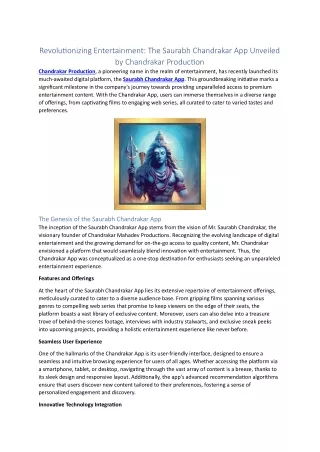Revolutionizing Entertainment - The Saurabh Chandrakar App Unveiled by Chandrakar Production