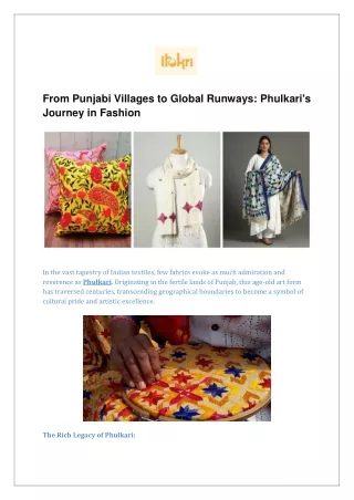 From Punjabi Villages to Global Runways: Phulkari's Journey in Fashion