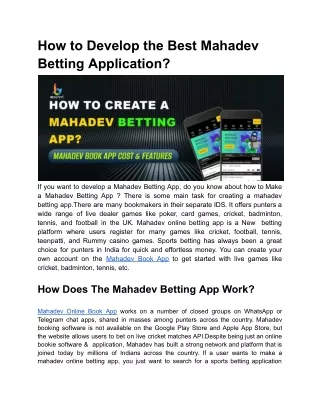 How to Create a Mahadev Betting Application