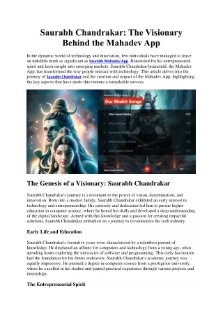 Saurabh Chandrakar - The Visionary Behind the Mahadev App