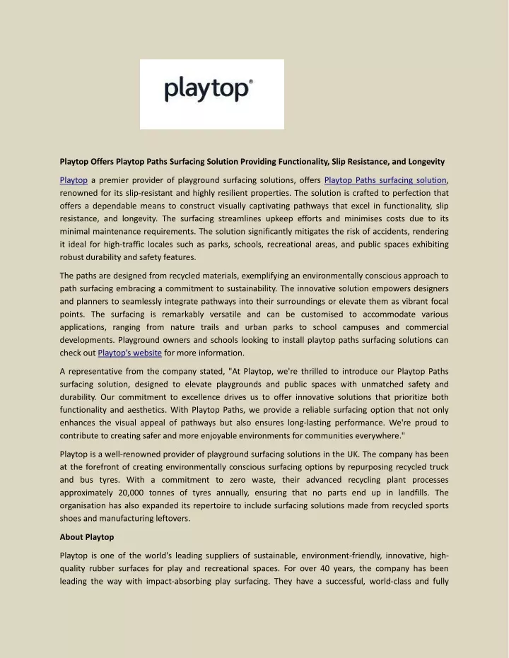 playtop offers playtop paths surfacing solution