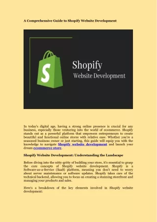 A Comprehensive Guide to Shopify Website Development
