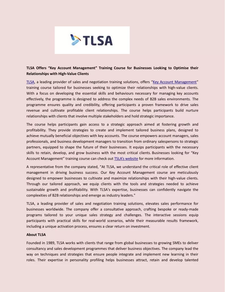 tlsa offers key account management training