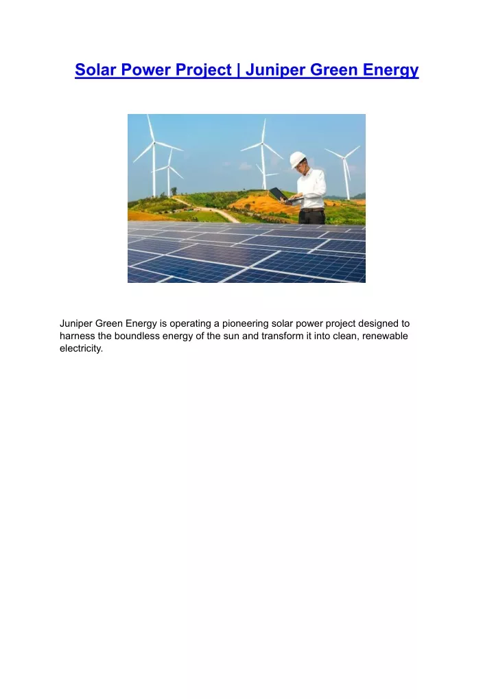 solar power project juniper green energy