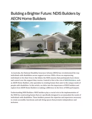 Building a Brighter Future NDIS Builders by AEON Home Builders