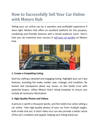 How to Successfully Sell Your Car Online with Motors Hub