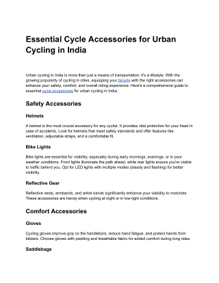 Essential Cycle Accessories for Urban Cycling in India