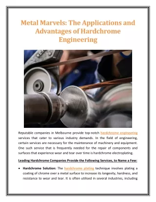 Metal Marvels The Applications and Advantages of Hardchrome Engineering