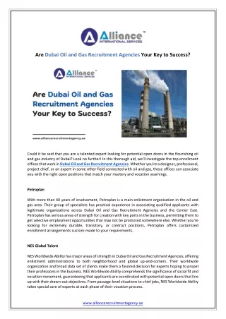 Are Dubai Oil and Gas Recruitment Agencies Your Key to Success
