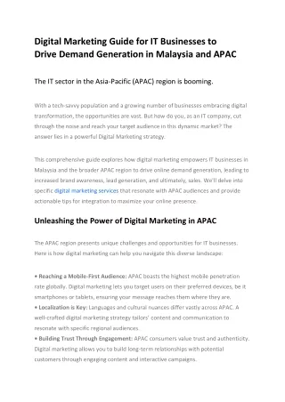Digital Marketing guide for IT Businesses to Drive Demand Generation in Malaysia and APAC