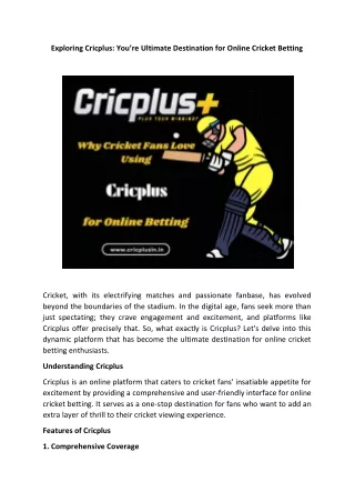 Exploring Cricplus: You’re Ultimate Destination for Online Cricket Betting