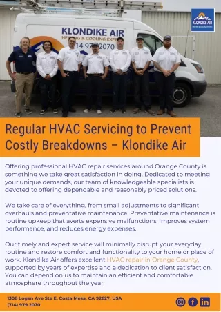 Regular HVAC Servicing to Prevent Costly Breakdowns – Klondike Air