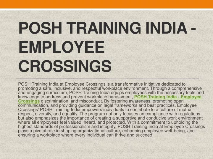 posh training india employee crossings